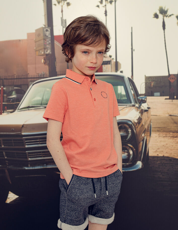 Boys’ terracotta Polo with BELIEVE on the back  - IKKS