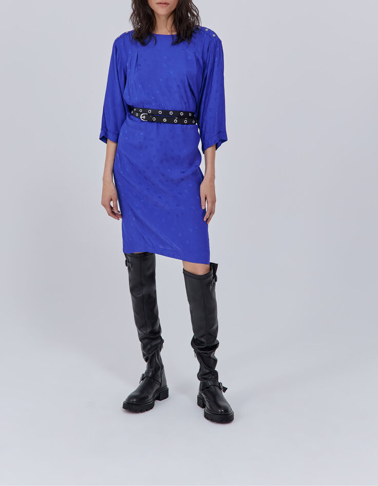Women’s blue skull motif jacquard dress-5