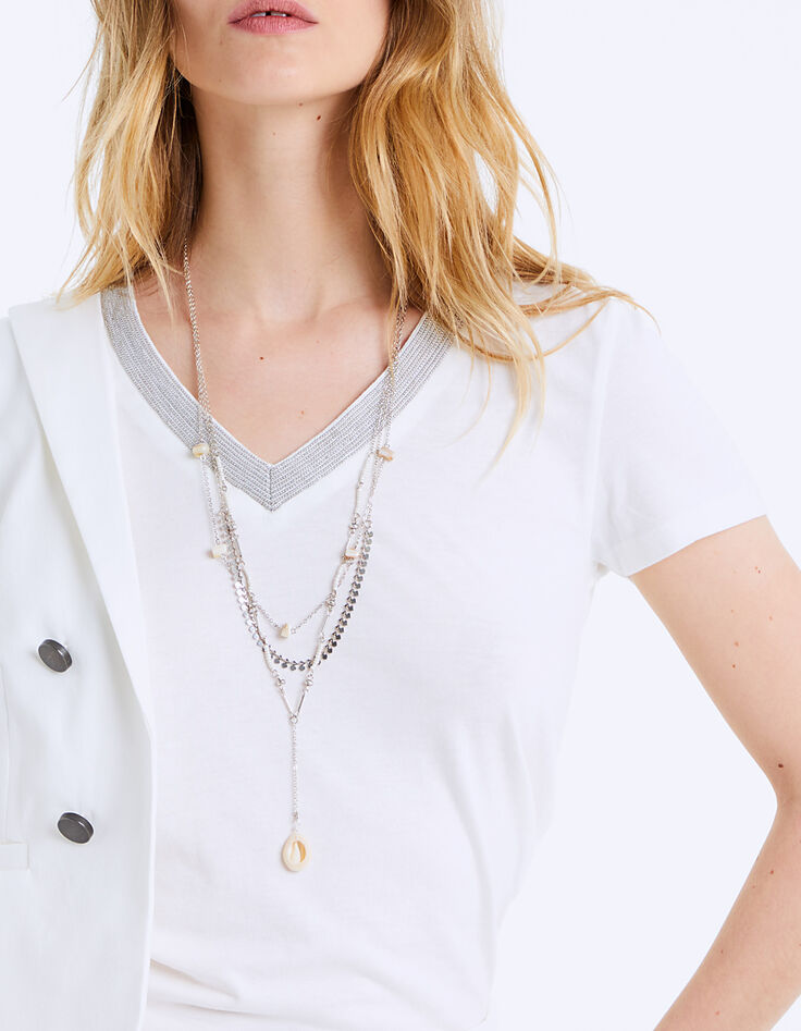 Collar largo múltiple perlas concha cauri-5