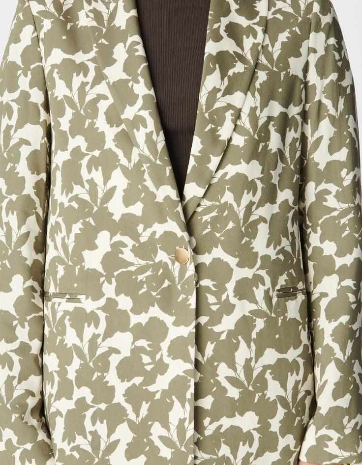 Veste de tailleur kaki imprim&eacute; v&eacute;g&eacute;tal Femme-5