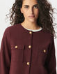 Women’s burgundy knit short cardigan with patch pockets-4