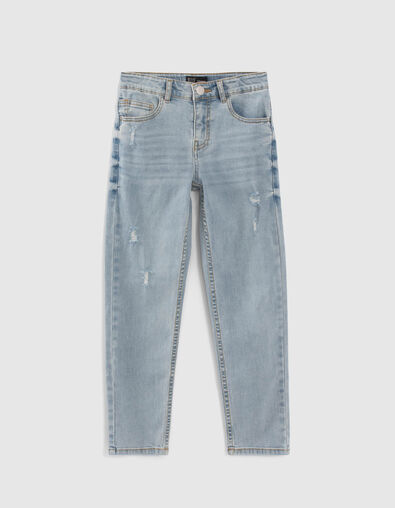 Boys’ blue straight jeans with placed distressing - IKKS