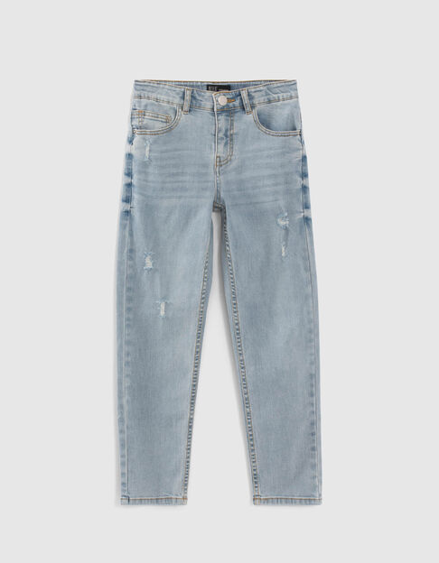 Boys’ blue straight jeans with placed distressing - IKKS