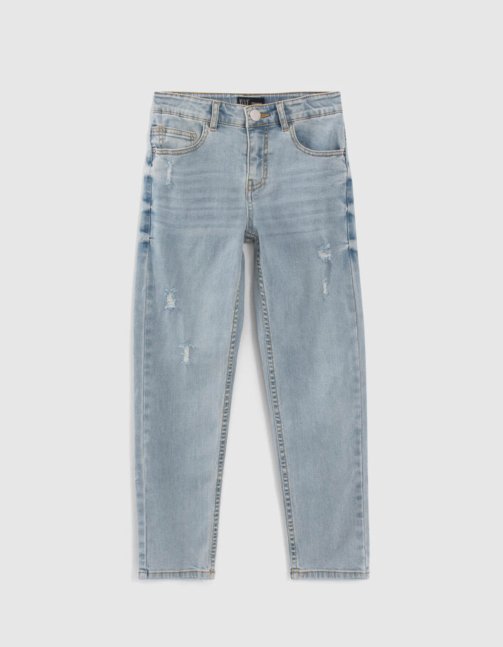 Boys’ blue straight jeans with placed distressing - IKKS
