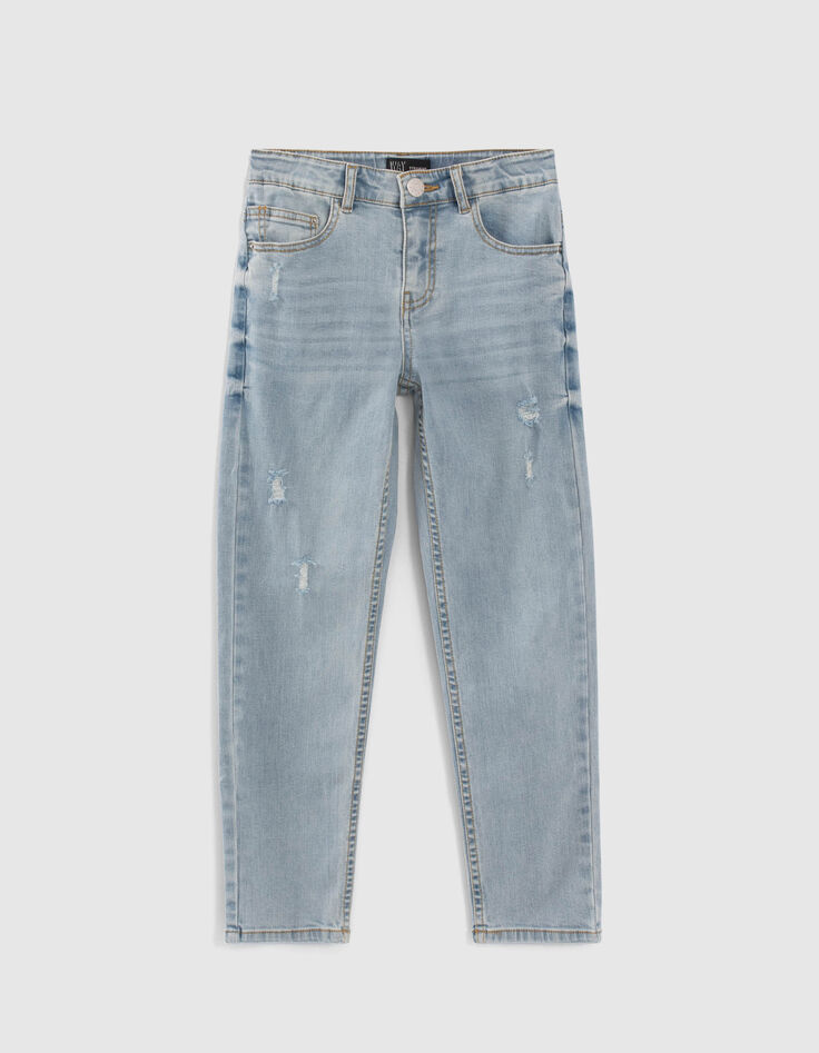 Boys’ blue straight jeans with placed distressing-1