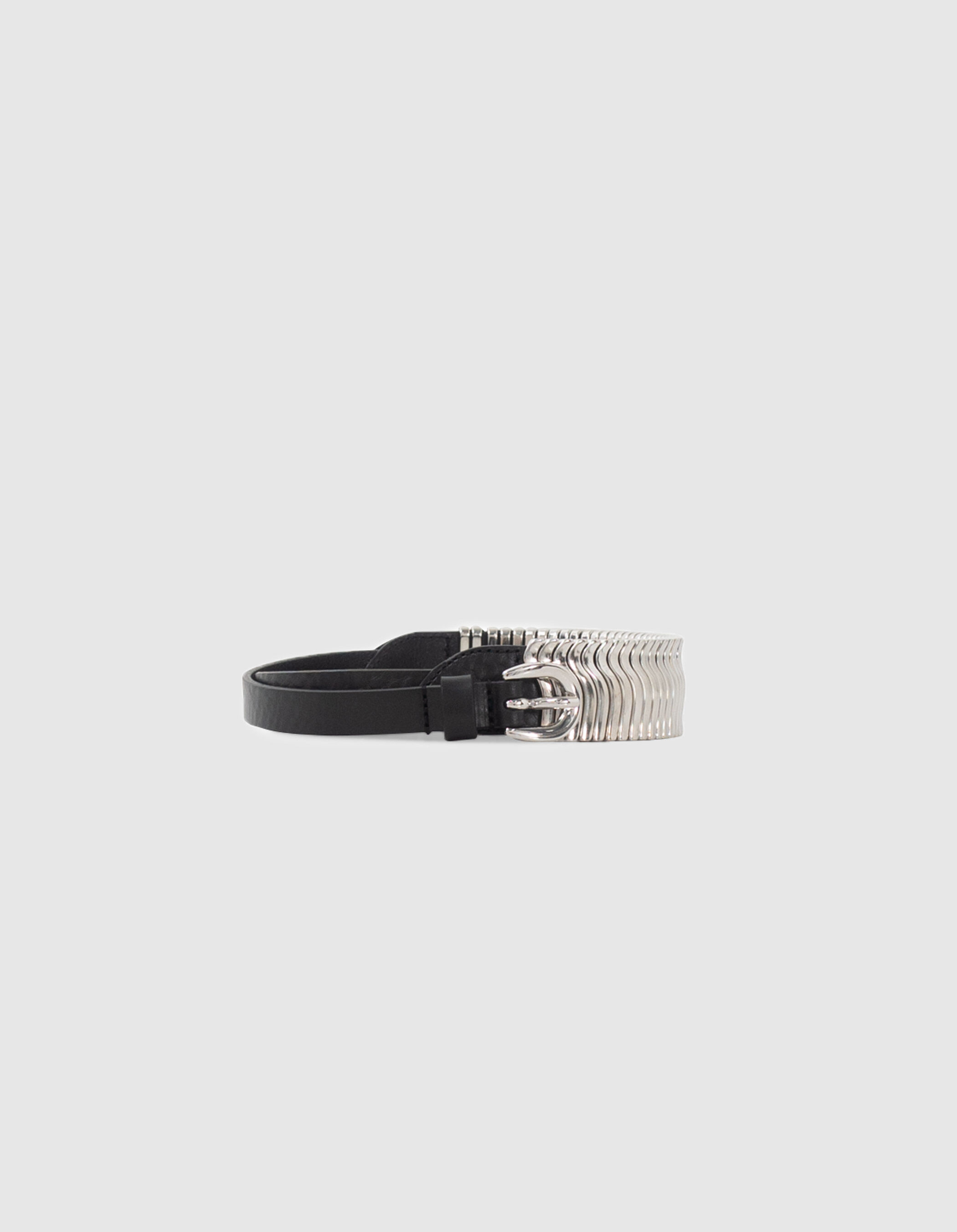 Pure Edition Ceinture noire cuir bracelets m tal Femme