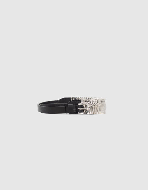 Pure Edition-Women’s black leather belt, metal bracelets - IKKS