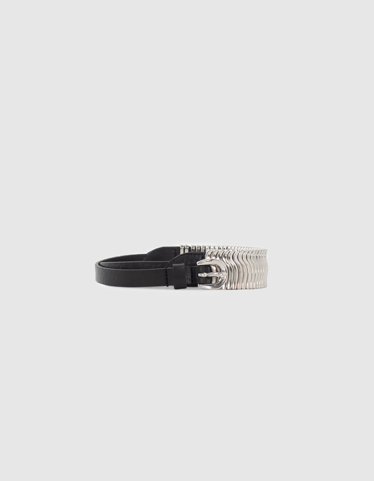 Pure Edition-Ceinture noire cuir bracelets métal Femme-1