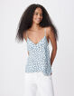 Top caraco fines bretelles bleu motif pois Femme-5