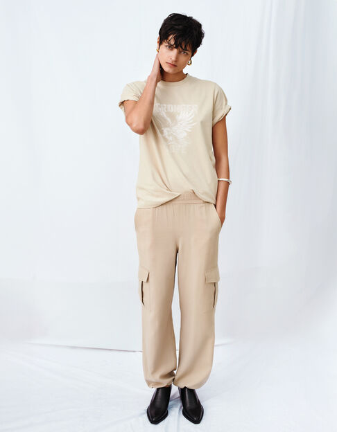 Beige vloeiende joggingbroek battlestijl Dames - IKKS