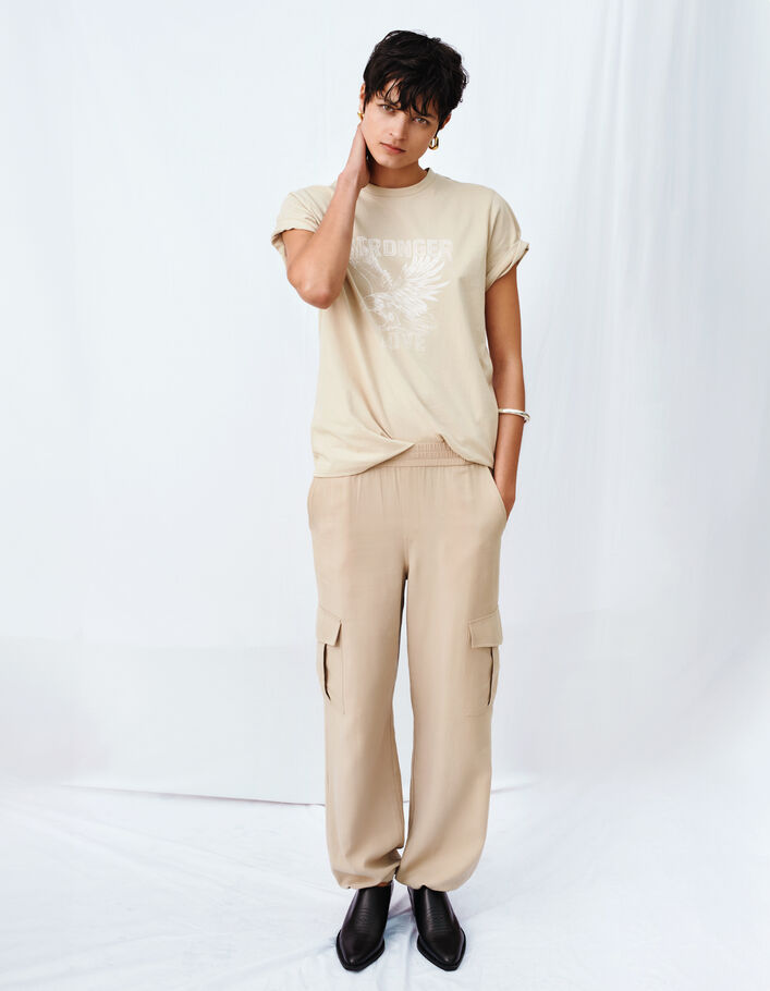 Joggers Ikks Pantalon Cuir Women's Beige Cargo-style Flowing
