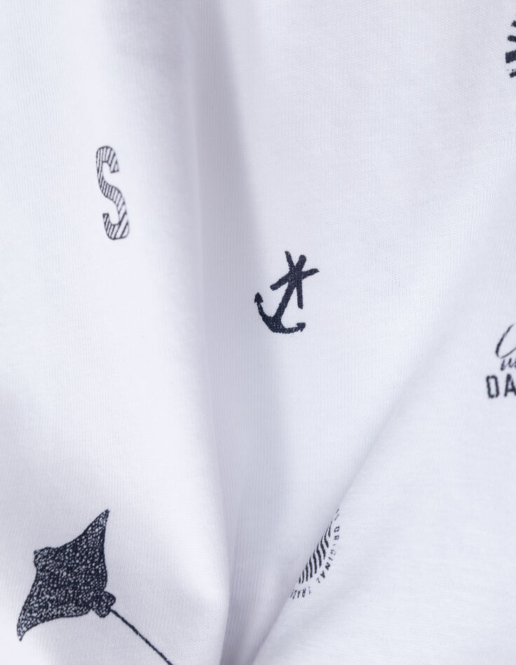 White organic cotton T-shirt with aquatic motifs for boy-7