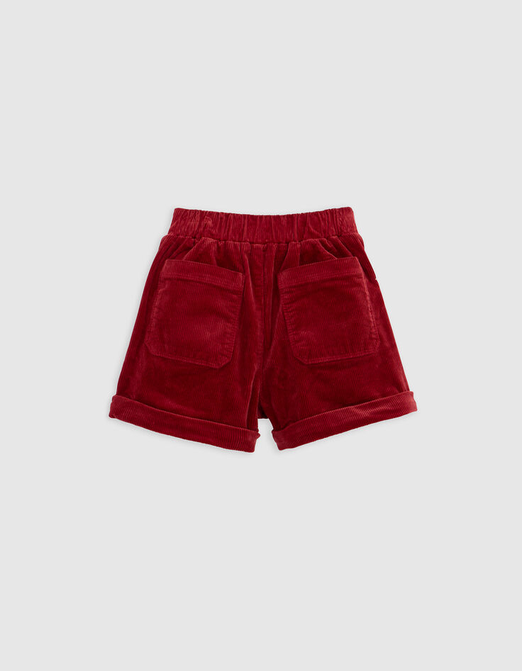 Pantalón corto de niña de pana burdeos con lazo y cinturón-3