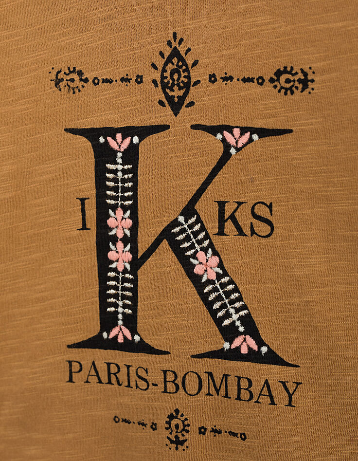 Oker T-shirt opdruk geborduurde letter K babymeisjes -3