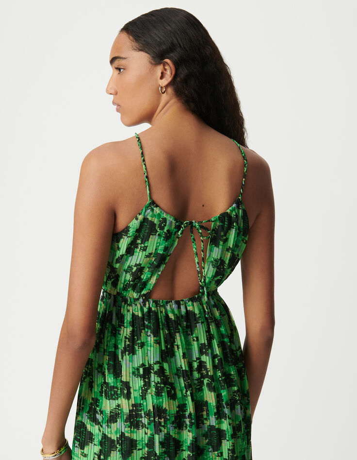 Robe longue verte imprimé abstrait Femme-5