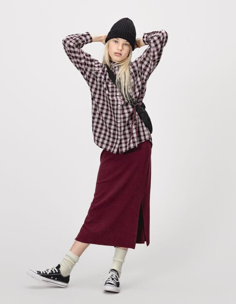 Girls’ burgundy check hooded shirt - IKKS