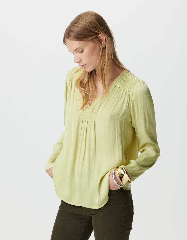 Blouse verte fluide détails smocks Femme-4