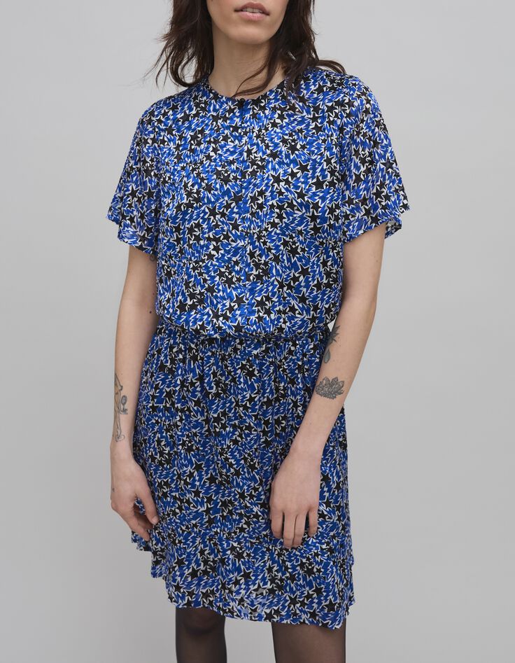 Women's blue starburst print dress-3 Women's blue starburst print dress-3