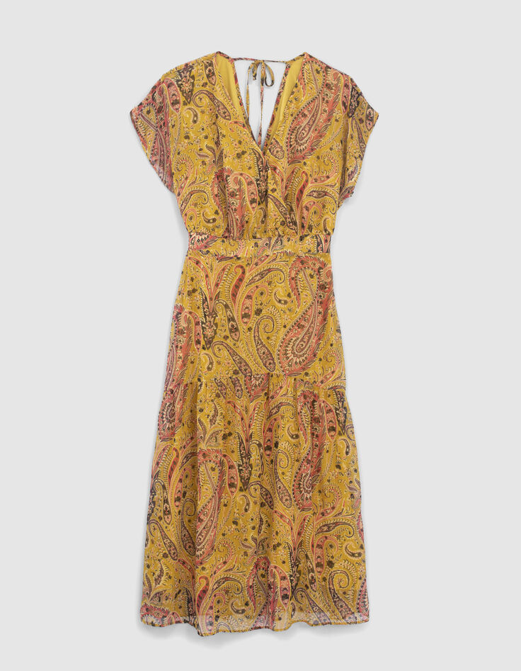Gelbes, langes Damenkleid mit Summer-Paisleyprint-6