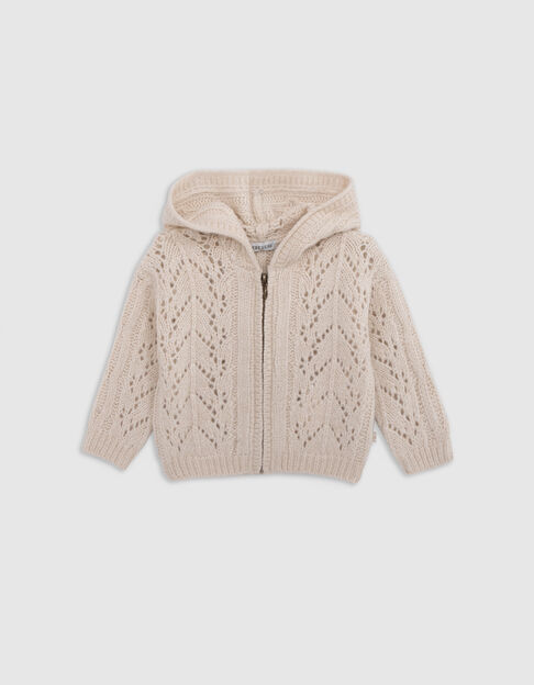 Open gebreid beige vest met rits, babymeisje - IKKS