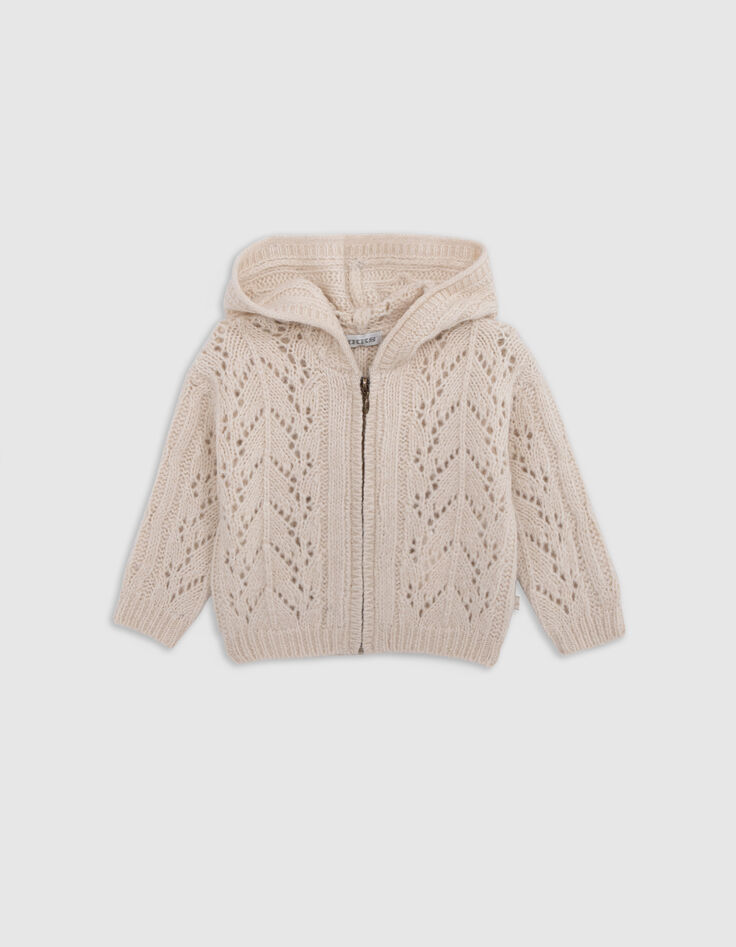 Strickjacke, Beige, Reißverschluss, Strick, Baby Mädchen-1
