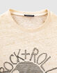 Boys’ wheat organic T-shirt with embroidered skull-3