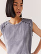 Women’s grey studded epaulet sleeveless T-shirt-2
