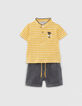 Conjunto polo amarillo rayas y bermudas vaqueras bebé niño-1