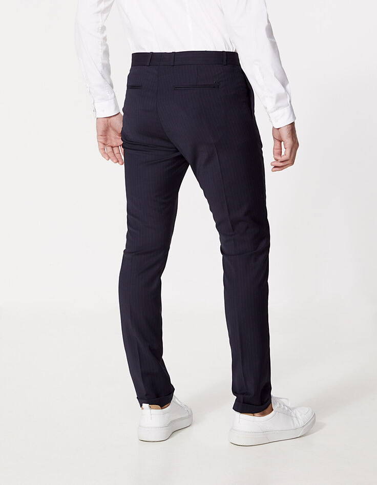 Pantal&oacute;n de traje SLIM marino de rayas finas Hombre-3
