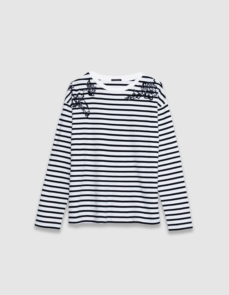 Mujer camiseta marineras de algod&oacute;n org&aacute;nico con bordado en el hombro-5