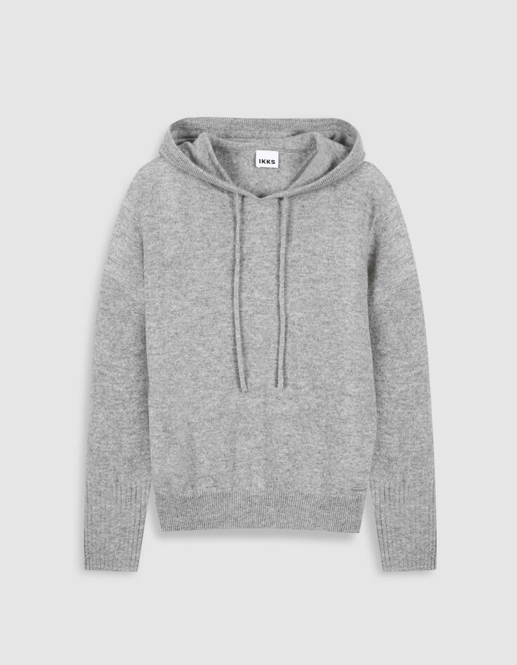 Pull &agrave; capuche gris tricot 100% cachemire Femme-6