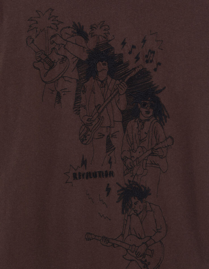 Schokoladebraunes Herren-T-Shirt mit Reggae-Men-Stickerei-7