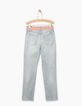 Girls' white blue mom jeans with neon belt-3