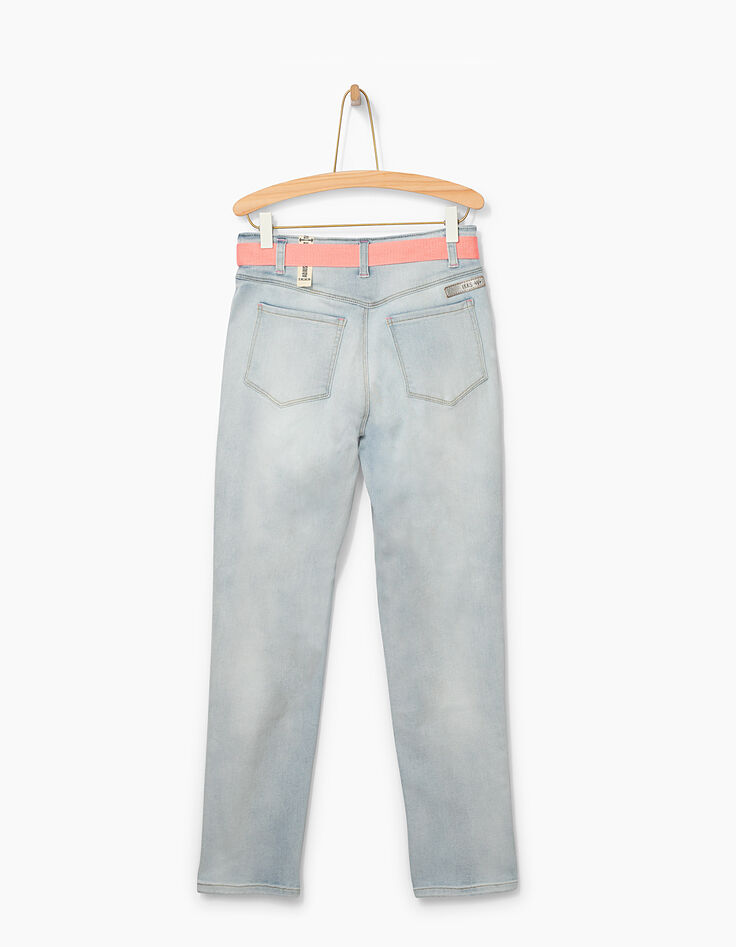 Girls' white blue mom jeans with neon belt-3