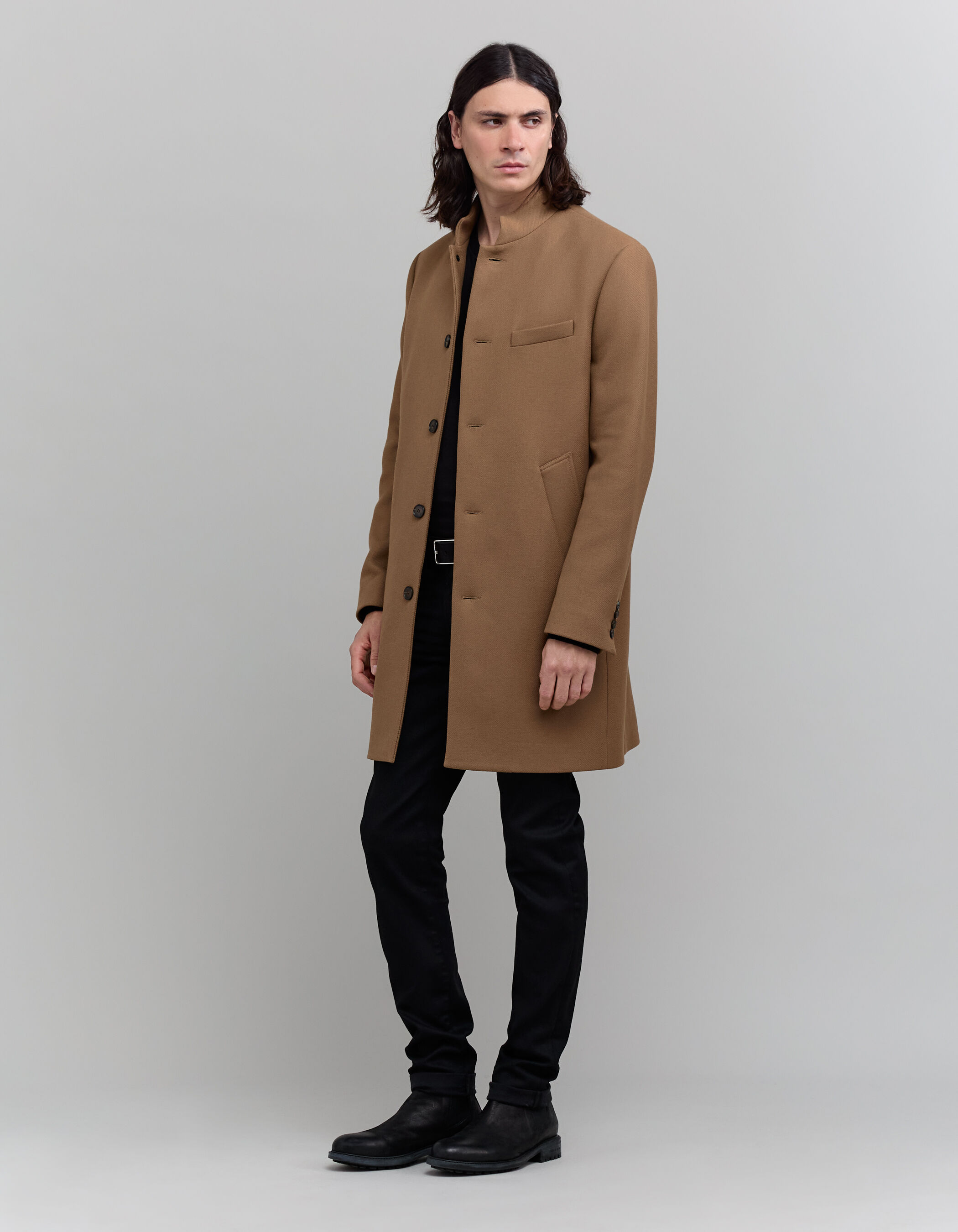 Manteau droit beige col officier Homme IKKS