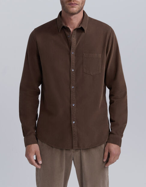Men’s cappuccino needlecord REGULAR shirt - IKKS