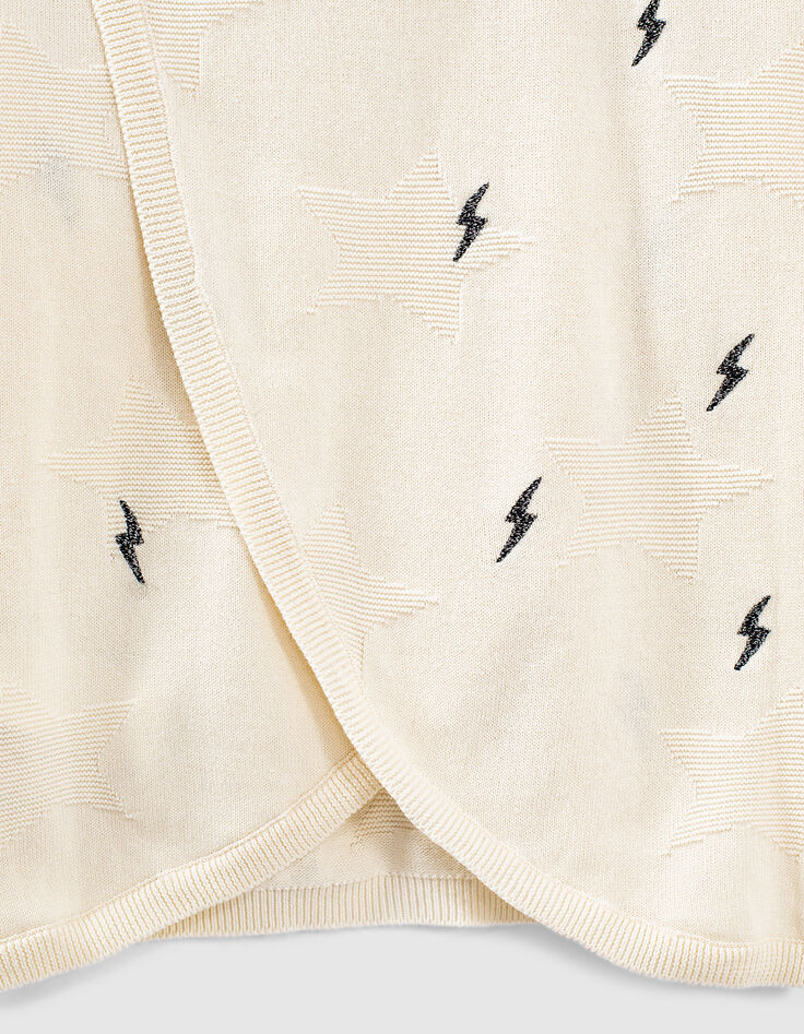Girls’ ecru knit sweater + star motif/lightning embroidery-5 Girls’ ecru knit sweater + star motif/lightning embroidery-5