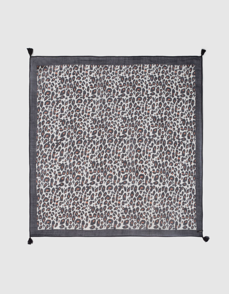 Carré fin imprimé léopard pompons femme-2