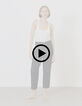 Rauwe blauwe rechte jeans voor dames-9