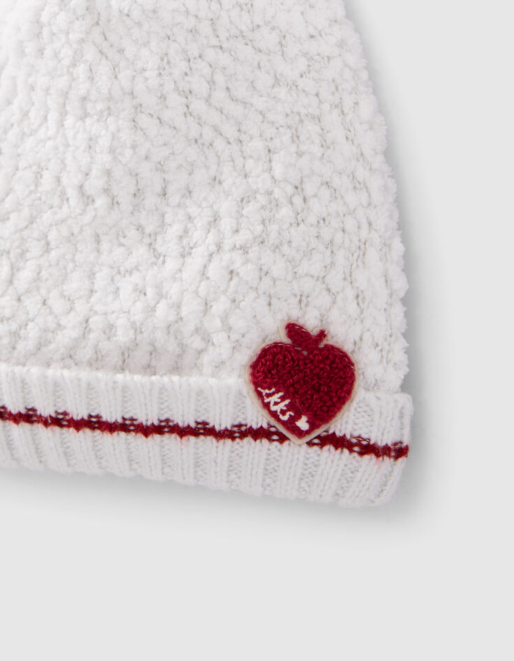 Cremeweiße Strickmütze und -snood für Babymädchen-4