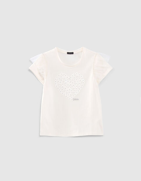 T-shirt écru décor fleurs forme coeur fille T-shirt écru décor fleurs forme coeur fille - IKKS