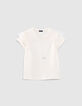 T-shirt écru décor fleurs forme coeur fille-1 T-shirt écru décor fleurs forme coeur fille-1