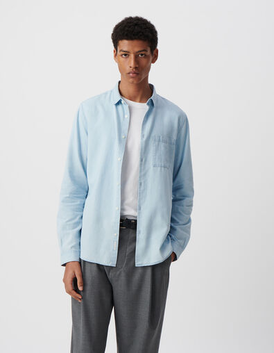 Men&rsquo;s blue cotton and Lyocell&reg; REGULAR shirt - IKKS