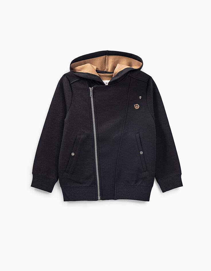 Boys' black biker-style cardigan with sienna backing-6 Boys' black biker-style cardigan with sienna backing-6