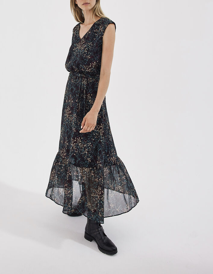Robe longue sans manches voile imprimé arabesque florale-1