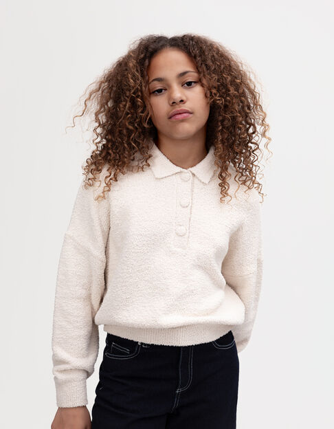 Girls’ beige bouclette knit buttoned sweater - IKKS