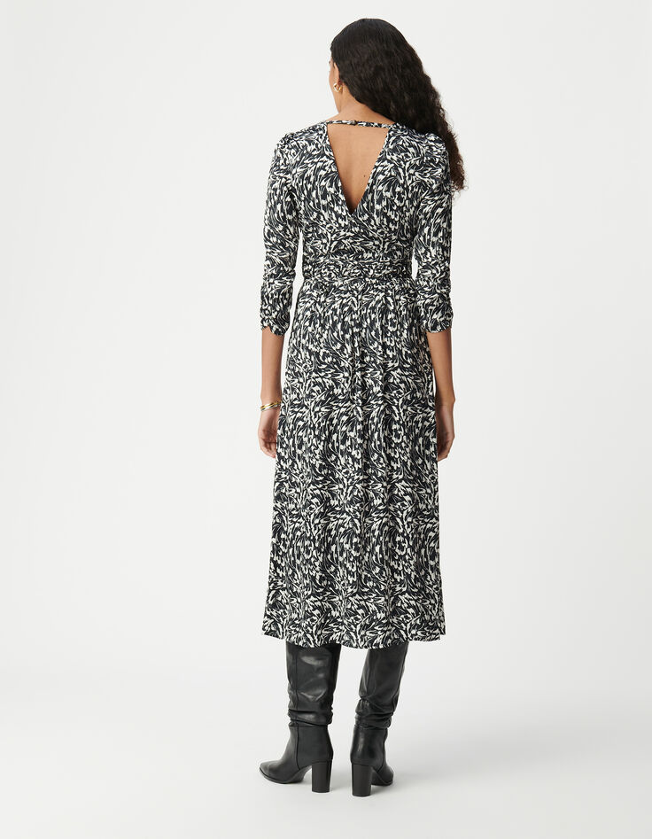 Robe longue noire LENZING™ ECOVERO™ imprimé minimal flower Femme-3