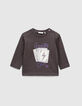 T-shirt gris print et badge cartes à jouer bébé garçon-1