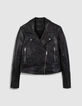 Chaqueta motera de cuero negro para Mujer-6