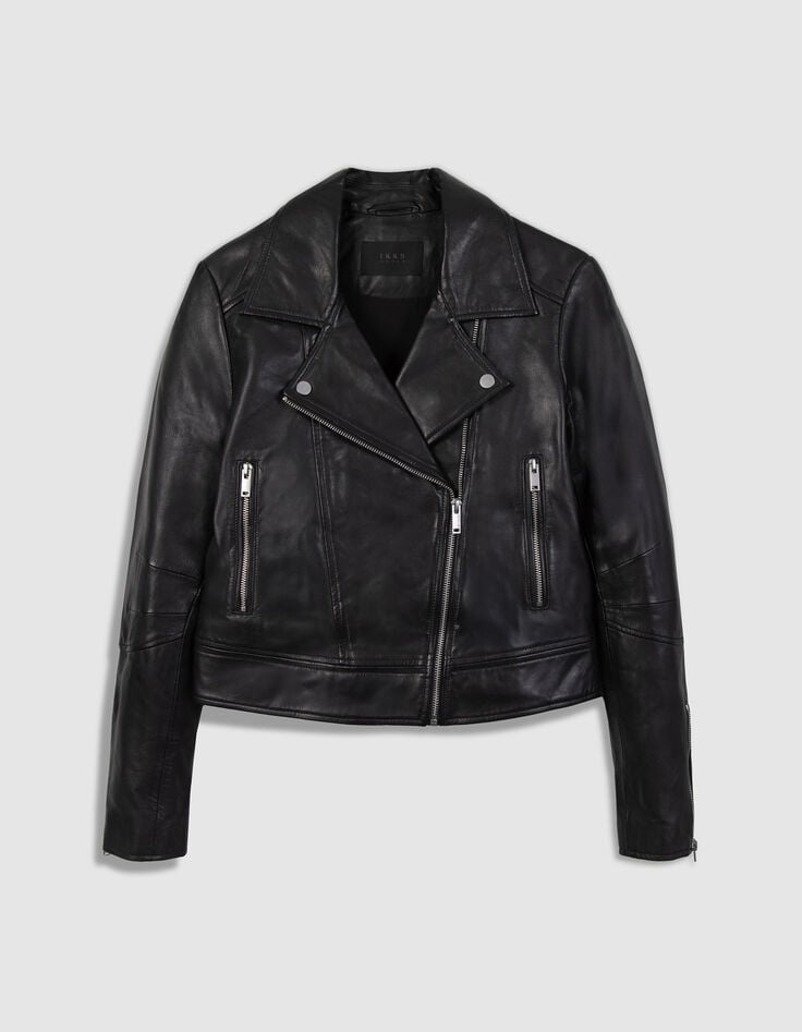 Chaqueta motera de cuero negro para Mujer-6